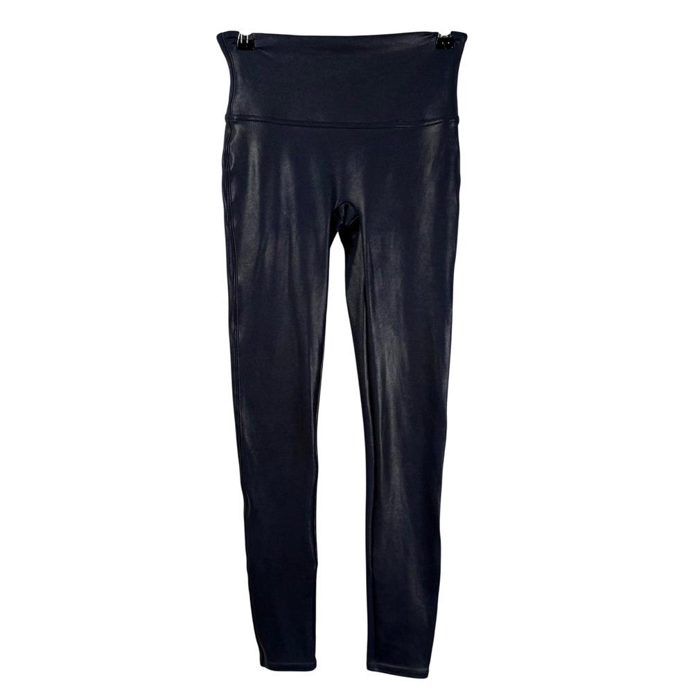 Spanx SPANXshape Faux Leather Leggings Navy High Waisted Shaping Womens M 2437